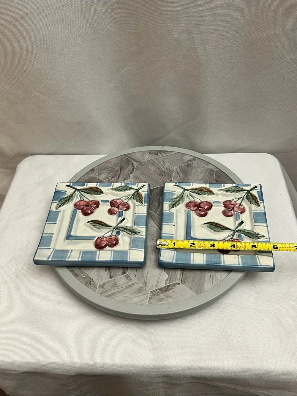 Studio Nova Handcrafted Cherry Ceramic Trivets Set of 2 Square 6”